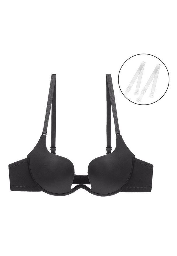 Intica - Biustonosz push-up do głębokich dekoltów z miękką wyściółką Kibariye. Kolor: czarny. Materiał: materiał, skóra. Rodzaj stanika: push-up