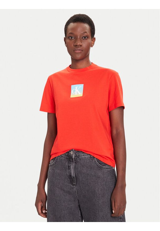 Calvin Klein Jeans T-Shirt Classic Monogram LV047D874G Czerwony Relaxed Fit. Kolor: czerwony. Materiał: bawełna