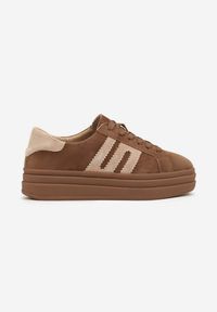 Born2be - Brązowe Zamszowe Sneakersy na Grubej Podeszwie ze Skórzaną Wkładką i Naszywką Rilaressa. Okazja: na co dzień. Kolor: brązowy. Materiał: zamsz, skóra. Wzór: aplikacja #4