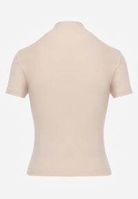 Renee - Jasnobeżowy Wiskozowy T-shirt o Dopasowanym Kroju z Golfem Isomina. Okazja: na imprezę, na co dzień. Typ kołnierza: golf. Kolor: beżowy. Materiał: wiskoza. Styl: casual #5