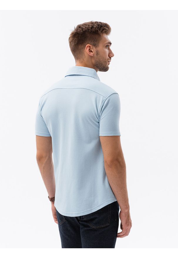 Niebieska koszula Ombre Clothing krótka, z krótkim rękawem, z klasycznym kołnierzykiem