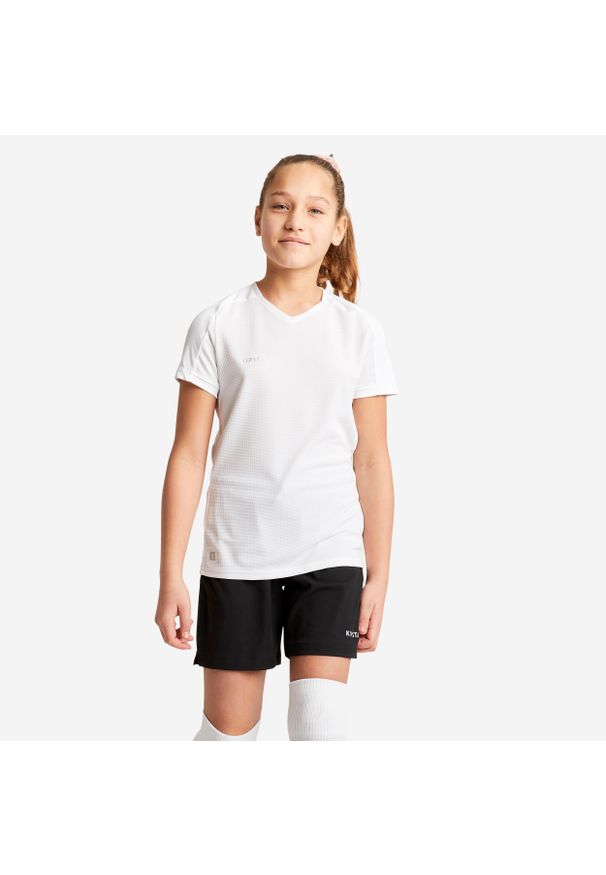 KIPSTA - Koszulka do piłki nożnej dla dziewczynek Kipsta Viralto. Kolor: biały. Materiał: poliester, materiał, tkanina. Sport: piłka nożna