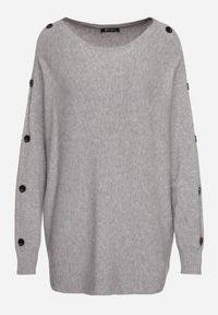 Born2be - Szary Sweter z Dodatkiem Bawełny i Wiskozy z Guzikami na Rękawach Ciasine. Okazja: na co dzień. Kolekcja: plus size. Kolor: szary. Materiał: bawełna, wiskoza. Długość rękawa: długi rękaw. Długość: długie. Styl: casual #3