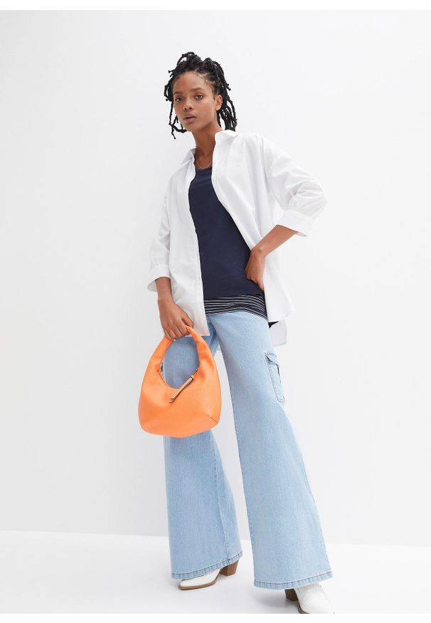 bonprix - Długi T-shirt z miękkiej mieszanki wiskozy. Kolor: niebieski. Materiał: wiskoza. Długość: długie