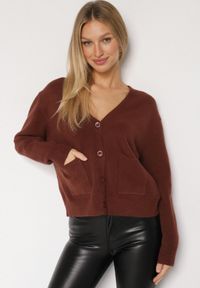 Born2be - Brązowy Rozpinany Kardigan z Dodatkiem Kaszmiru Vetirira. Okazja: na co dzień. Kolor: brązowy. Materiał: kaszmir. Styl: klasyczny, casual #2