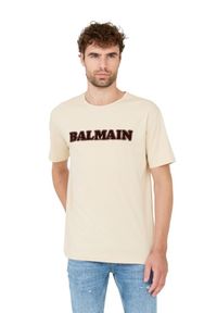 BALMAIN Beżowy t-shirt Retro Balmain Flock. Kolor: beżowy. Styl: retro #3