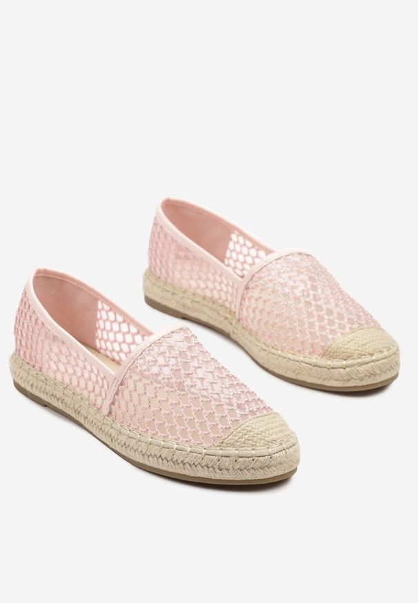 Born2be - Różowe Espadryle z Siateczki na Plecionej Podeszwie Setolena. Okazja: na co dzień. Kolor: różowy. Wzór: aplikacja. Sezon: wiosna, lato. Styl: elegancki, klasyczny, boho, casual