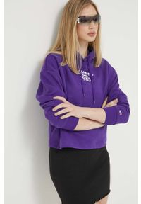 Tommy Jeans bluza damska kolor fioletowy z kapturem z nadrukiem. Typ kołnierza: kaptur. Kolor: fioletowy. Materiał: bawełna, dzianina. Długość rękawa: długi rękaw. Długość: długie. Wzór: nadruk #1