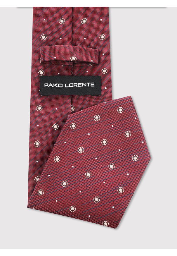 Pako Lorente - PAKO LORENTE – Bordowy krawat we wzór geometryczny. Kolor: czerwony. Materiał: poliester. Wzór: geometria