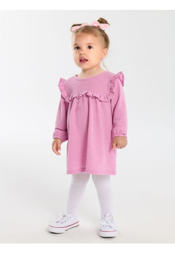 Sinsay - Sukienka z falbankami - różowy. Typ kołnierza: kołnierz z falbankami. Kolor: różowy