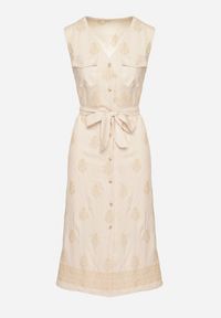 Born2be - Beżowa Wiskozowa Sukienka Koszulowa w Hafty z Paskiem Araverra. Okazja: na co dzień. Kolor: beżowy. Materiał: wiskoza. Wzór: haft. Sezon: wiosna, lato. Typ sukienki: koszulowe. Styl: klasyczny, casual, elegancki #5