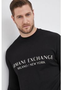 Armani Exchange Bluza bawełniana męska kolor czarny z nadrukiem. Okazja: na co dzień. Kolor: czarny. Materiał: bawełna. Wzór: nadruk. Styl: casual #1