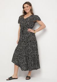 Born2be - Czarna Sukienka z Bawełną i Geometrycznym Wzorem Lunavella. Okazja: na co dzień, na spacer. Kolor: czarny. Materiał: bawełna. Wzór: geometria. Sezon: lato. Typ sukienki: proste. Styl: casual, elegancki #1