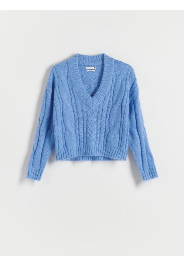 Reserved - Sweter z wełną - niebieski. Kolor: niebieski. Materiał: wełna