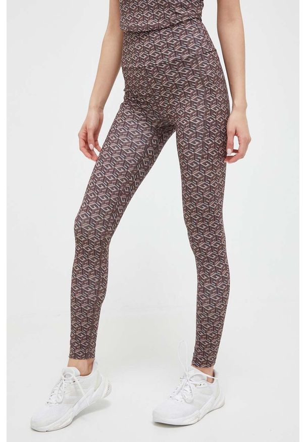 Guess legginsy damskie kolor brązowy wzorzyste. Stan: podwyższony. Kolor: brązowy. Materiał: dzianina