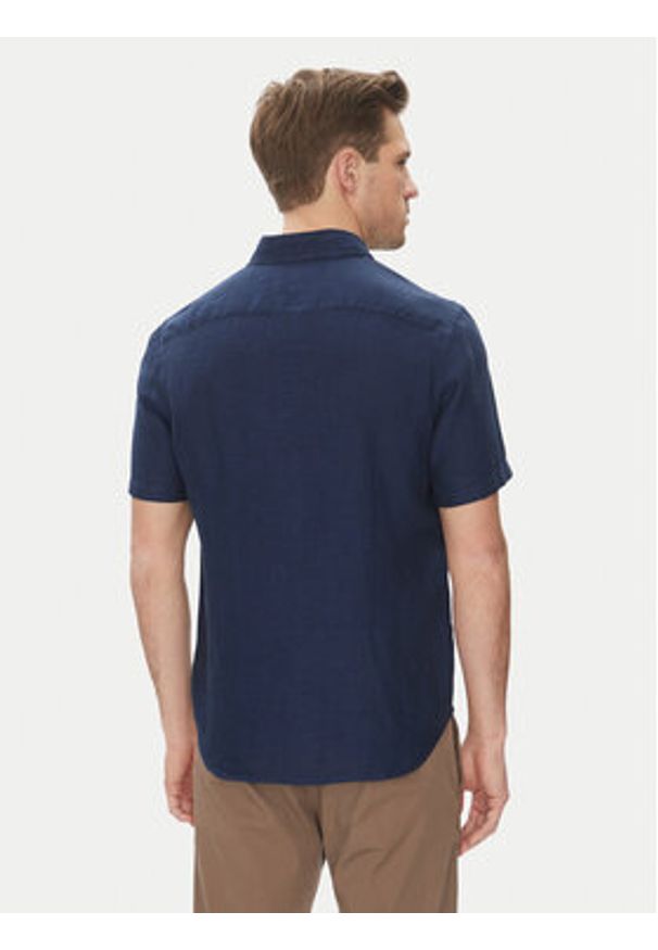 Michael Kors Koszula CS1400I4YT Granatowy Slim Fit. Kolor: niebieski. Materiał: len