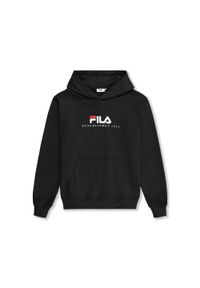 Bluza z kapturem męska do biegania Fila Valsera regular logo czarna. Typ kołnierza: kaptur. Kolor: czarny