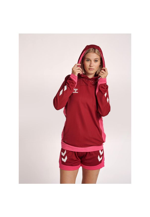 Damska bluza z kapturem Hummel hmlLEAD poly. Typ kołnierza: kaptur. Kolor: czerwony. Sport: turystyka piesza