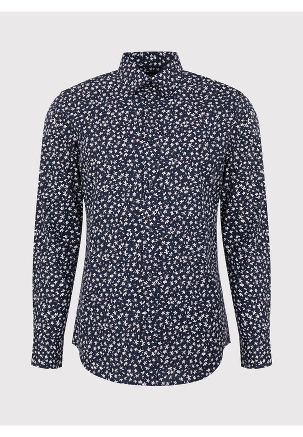Pako Lorente - PAKO LORENTE – Granatowa koszula męska w kwiatki P23WF-1X-005-G-S. Okazja: na co dzień. Kolor: niebieski. Materiał: elastan, bawełna, jeans. Wzór: kwiaty. Styl: casual