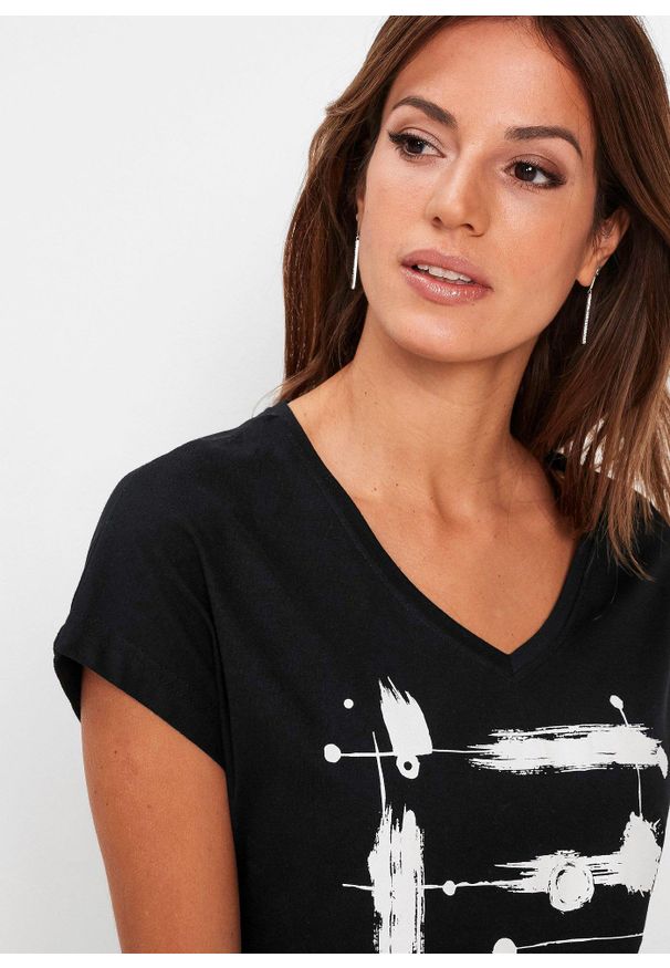 bonprix - T-shirt. Kolor: czarny. Wzór: nadruk. Styl: elegancki