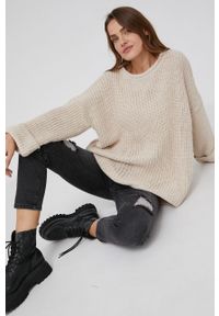 Answear Lab Sweter z domieszką wełny damski kolor beżowy ciepły. Kolor: beżowy. Materiał: wełna. Długość rękawa: długi rękaw. Długość: długie. Wzór: ze splotem. Styl: wakacyjny #4