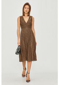 Liu Jo - Sukienka. Kolor: brązowy. Materiał: tkanina. Typ sukienki: rozkloszowane, plisowane #5