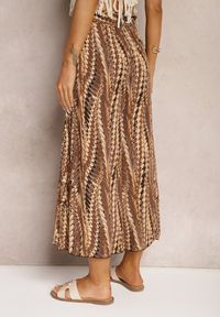 Renee - Brązowe Spodnie High Waist o Szerokich Nogawkach z Wiskozy Wykończone Gumką w Talii Krifea. Stan: podwyższony. Kolor: brązowy. Materiał: wiskoza. Sezon: lato #3
