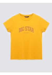 Big-Star - Koszulka damska bawełniana z logo BIG STA żółta Ramila 201. Okazja: na co dzień. Kolor: żółty. Materiał: bawełna. Wzór: nadruk. Styl: retro, casual, klasyczny