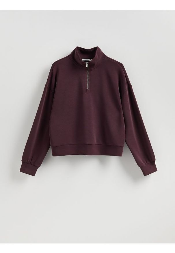 Reserved - Bluza z zamkiem - ciemnofioletowy. Kolor: fioletowy. Materiał: dzianina