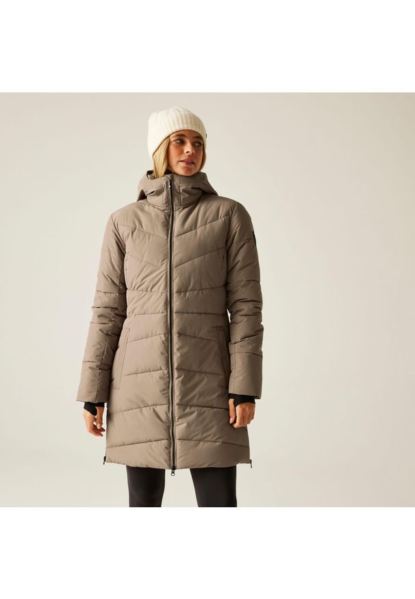 DARE 2B - Płaszcz damski zimowy ocieplany Striking V Dare 2b. Kolor: brązowy. Materiał: tkanina, puch. Sezon: zima. Sport: turystyka piesza