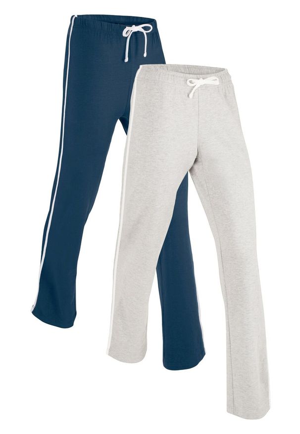 Spodnie shirtowe ze stretchem (2 pary), długie, Level 1 bonprix ciemnoniebieski + jasnoszary melanż. Kolor: niebieski. Długość: długie. Wzór: melanż
