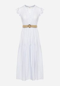 Born2be - Jasnoniebieska Bawełniana Sukienka Boho o Rozkloszowanym Kroju z Paskiem z Klamrą Iffalisse. Okazja: na spacer. Kolor: niebieski. Materiał: bawełna. Wzór: aplikacja. Typ sukienki: rozkloszowane. Styl: boho #5