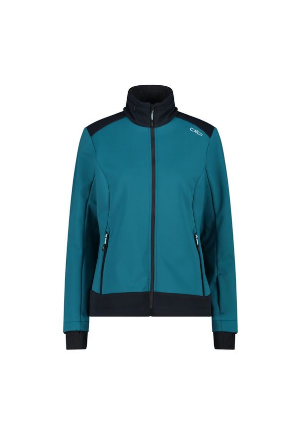 Kurtka damska turystyczna CMP 34A2436. Typ kołnierza: kaptur. Kolor: zielony. Materiał: softshell. Sport: turystyka piesza