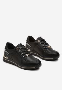 Born2be - Czarne Sneakersy Sznurowane z Metalową Wstawką i Perforacją ze Skórzaną Wkładką Pixia. Zapięcie: sznurówki. Kolor: czarny. Materiał: skóra #3