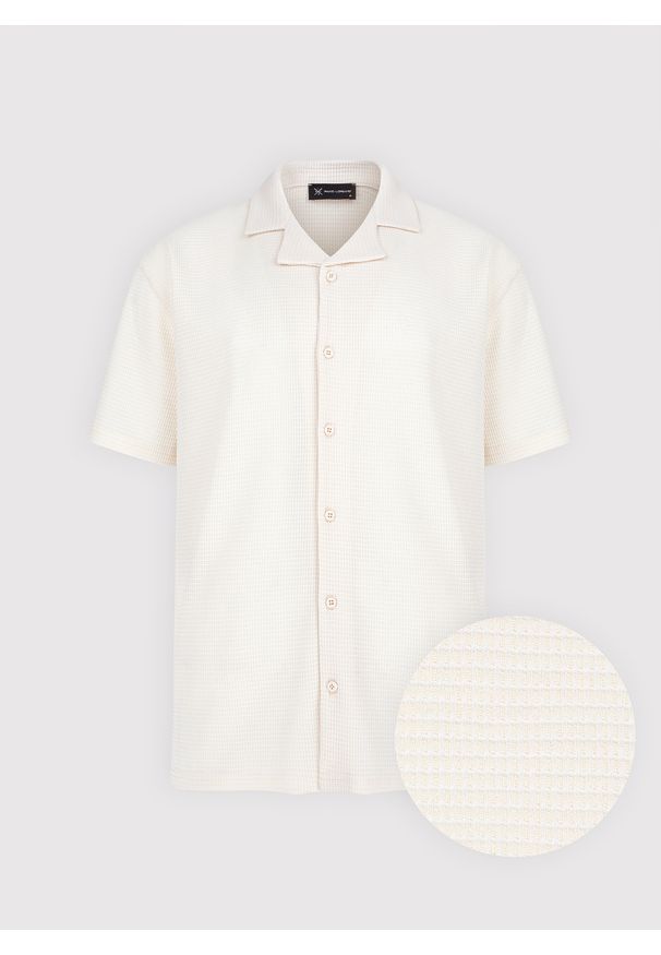 Pako Lorente - PAKO LORENTE - Dzianinowa beżowa koszula męska. Okazja: na co dzień. Kolor: beżowy. Materiał: dzianina. Długość rękawa: krótki rękaw. Długość: krótkie. Sezon: lato. Styl: casual