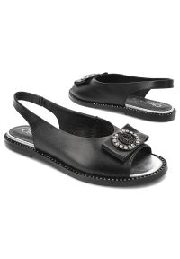 CheBello - Czarne Sandały Chebello Wsuwane Stylowe Obuwie Damskie. Zapięcie: bez zapięcia. Kolor: czarny. Materiał: skóra. Obcas: na płaskiej podeszwie. Styl: elegancki #3