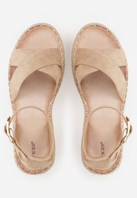 Renee - Ciemnobeżowe Sandały z Plecionki w Stylu Boho VICES z Paskami w Kształcie X Nahmala. Okazja: na co dzień. Zapięcie: pasek. Kolor: beżowy. Wzór: paski, aplikacja. Sezon: lato. Styl: boho #4