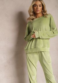 Renee - Jasnozielony Welurowy Komplet Dresowy z Oversizową Bluzą i Spodniami Anitri. Kolor: zielony. Materiał: dresówka, welur #4