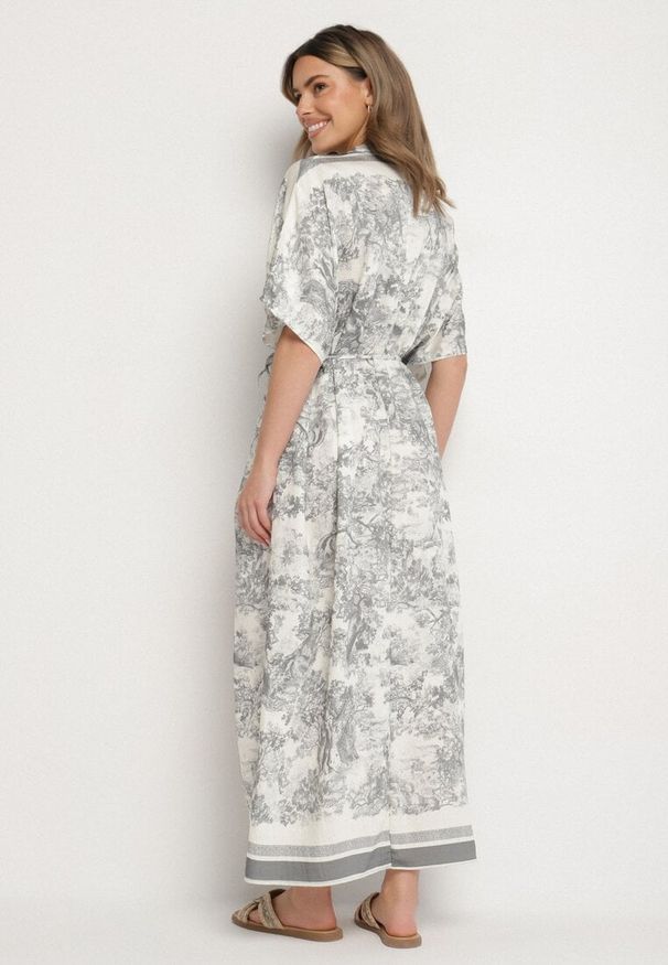Born2be - Szara Sukienka Typu Oversize z Wiskozą w Abstrakcyjny Wzór Lunalessa. Okazja: na co dzień. Kolor: szary. Materiał: wiskoza. Typ sukienki: oversize. Styl: elegancki, klasyczny, casual