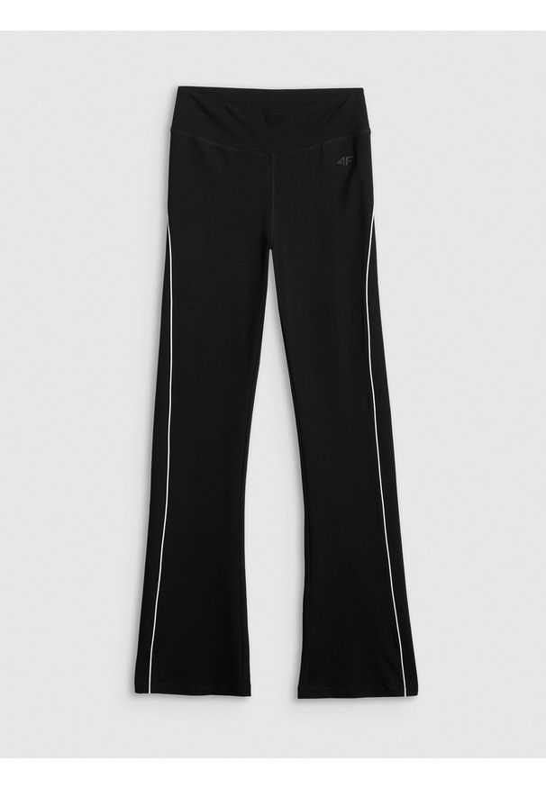 4f - 4F Legginsy z rozszerzanymi nogawkami damskie - czarne XS. Okazja: na spacer. Stan: podwyższony. Kolor: czarny. Materiał: dzianina, bawełna, materiał. Sport: turystyka piesza