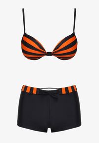 Renee - Pomarańczowo-Czarne Bikini Stanik z Usztywnionymi Miseczkami Majtki Typu Szorty z Paskiem Jomefia. Kolor: pomarańczowy #2
