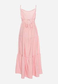 Born2be - Różowa Rozkloszowana Sukienka na Ramiączkach Zawiązywana z Tyłu z Elastyczną Gumką w Talii Grililena. Kolor: różowy. Długość rękawa: na ramiączkach #5