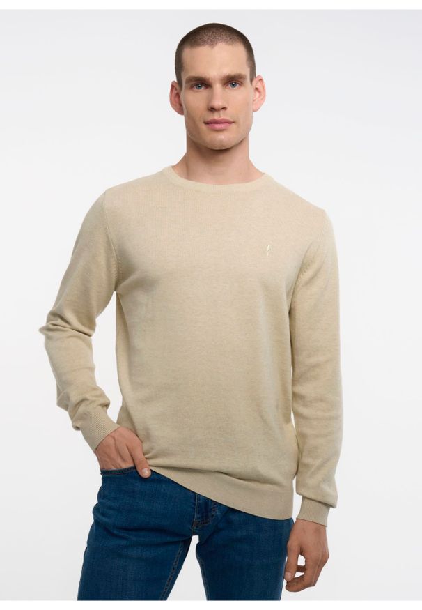 Ochnik - Sweter męski. Okazja: na co dzień. Kolor: beżowy. Materiał: bawełna. Długość: długie. Styl: casual
