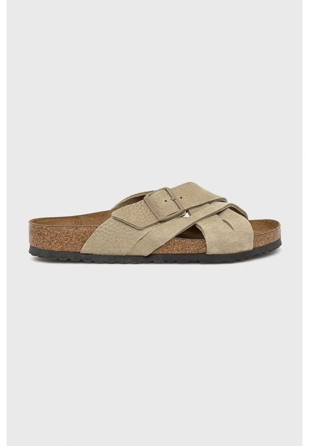 Birkenstock klapki zamszowe Lugano 1022765 męskie kolor zielony. Kolor: zielony. Materiał: zamsz. Wzór: gładki