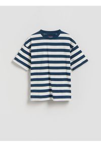 Reserved - Bawełniany t-shirt w paski - złamana biel. Materiał: bawełna. Wzór: paski #1