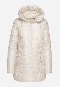 Born2be - Jasnobeżowa Pikowana Kurtka Przejściowa z Bocznymi Suwakami i Kapturem Soralessa. Okazja: na co dzień, do pracy, na spotkanie biznesowe. Kolor: beżowy. Materiał: dzianina, jeans. Długość rękawa: długi rękaw. Długość: długie. Styl: biznesowy, casual #7