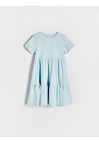 Reserved - Sukienka z bawełny - jasnoturkusowy. Kolor: turkusowy. Materiał: bawełna