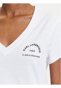Karl Lagerfeld - KARL LAGERFELD T-Shirt A3W17104 Biały Regular Fit. Typ kołnierza: dekolt w karo. Kolor: biały. Materiał: bawełna #4