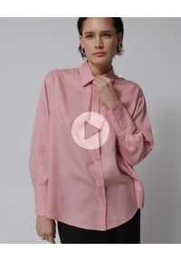 outhorn - Koszula oversize z lyocellu damska - różowa. Kolor: różowy. Materiał: włókno, satyna, materiał, lyocell, tkanina. Sezon: lato #5
