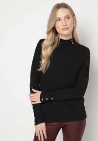 Born2be - Czarny Dopasowany Golf z Aplikacjami przy Dekolcie i Rękawach Unella. Typ kołnierza: golf. Kolor: czarny. Materiał: jeans. Wzór: aplikacja. Styl: elegancki #3